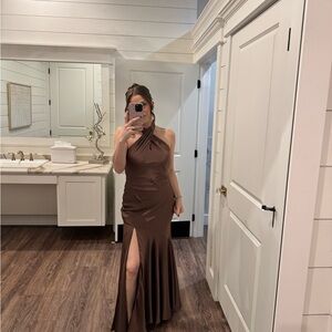 Birdy Grey Halter Chocolate Brown Dress